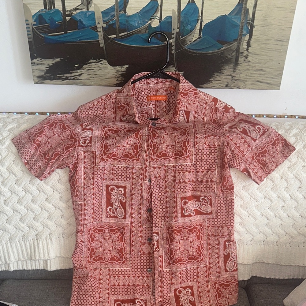 Tori Richard Red Geometric Button Down Shirt